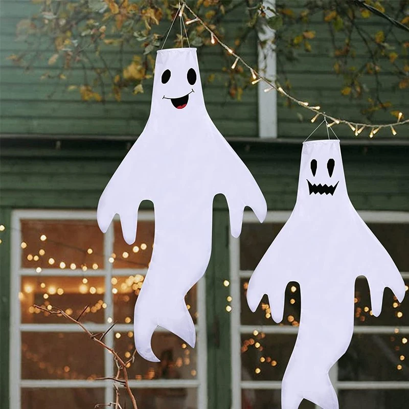 White Black Ghost Windsock Flag Halloween Terrace Lawn Garden Home Decor (Polyester Material)