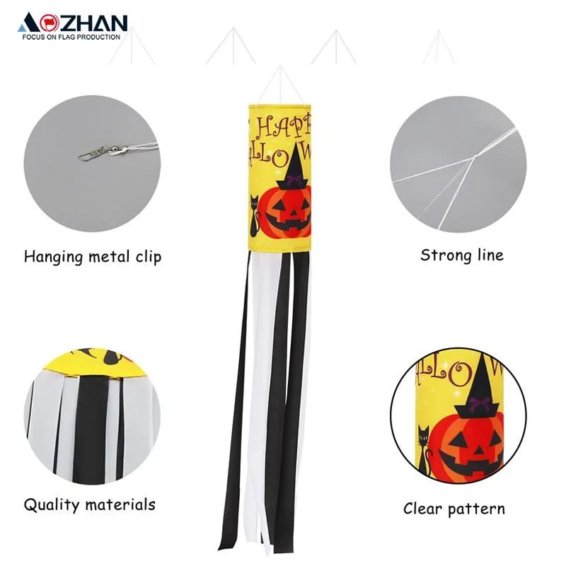 China Supplier Halloween Party Supplies Decorations Outdoor LED Ghost Windsock Hanging Decor Hallowmas Wind Sock Yard Tree